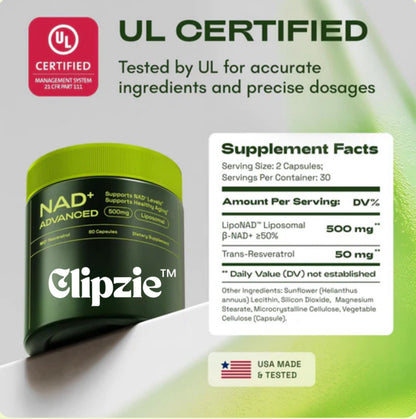 Clipzie NAD+ Advanced –  Supplement with Resveratrol – 60 Capsules